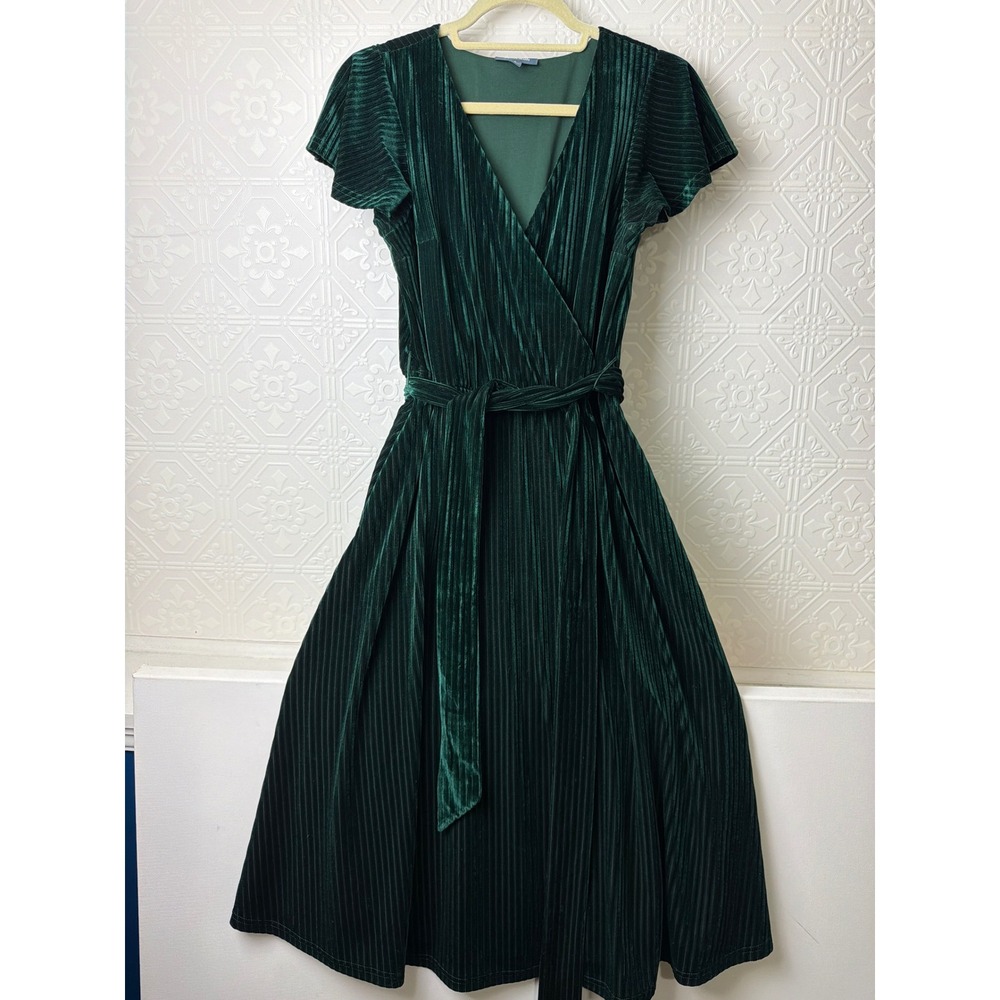 Mod Cloth Emerald Green Burnout Velvet Wrap Midi Dress Holiday Cocktail Wedding